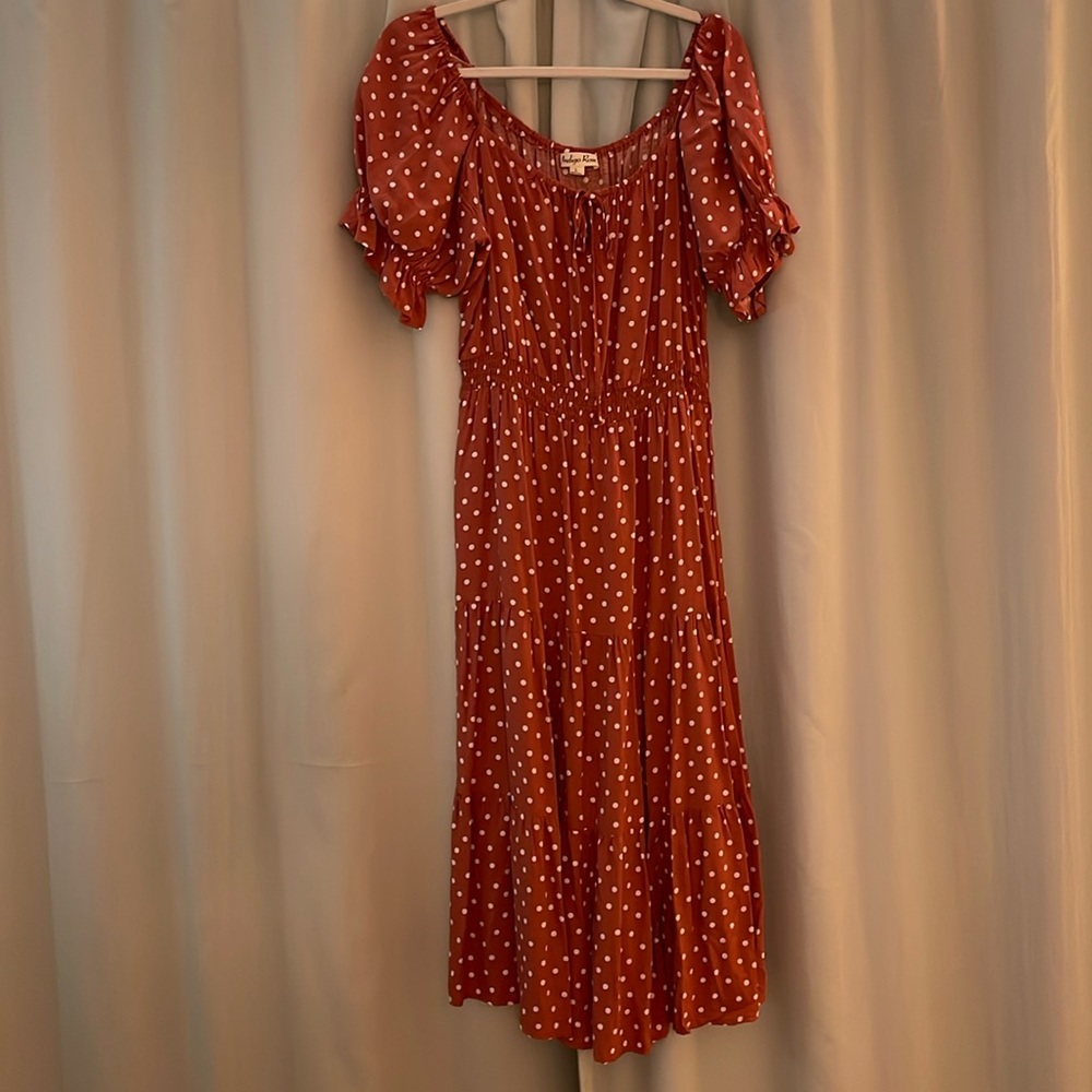 Indigo Rose polka dot brown and white midi dress size Large